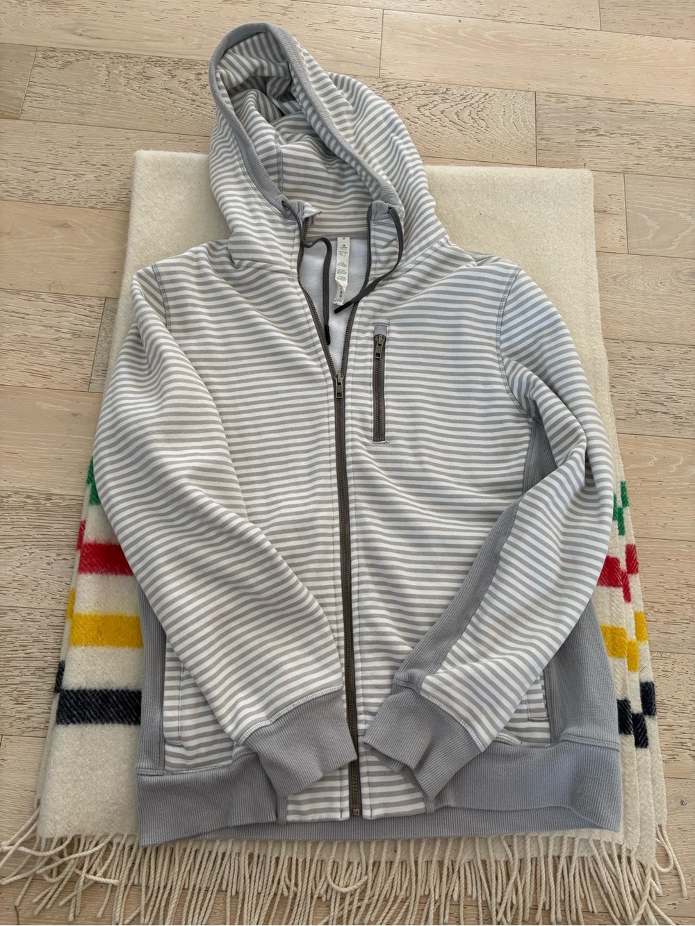 lululemon athletica Light Gray & White Striped Zip-Up Hoodie